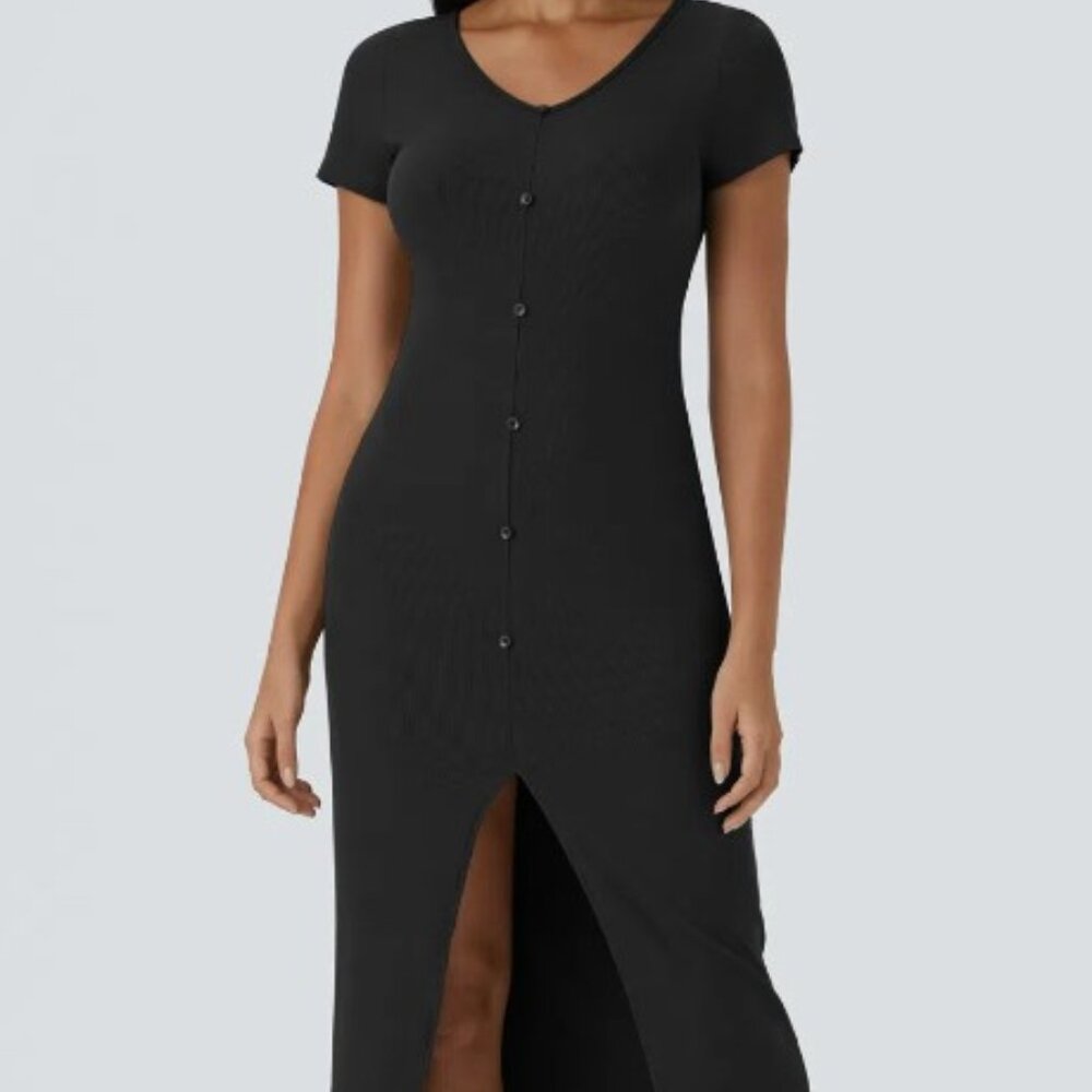 Ribbed‎ Knit V Neck Midi Chill Dress Size Medium